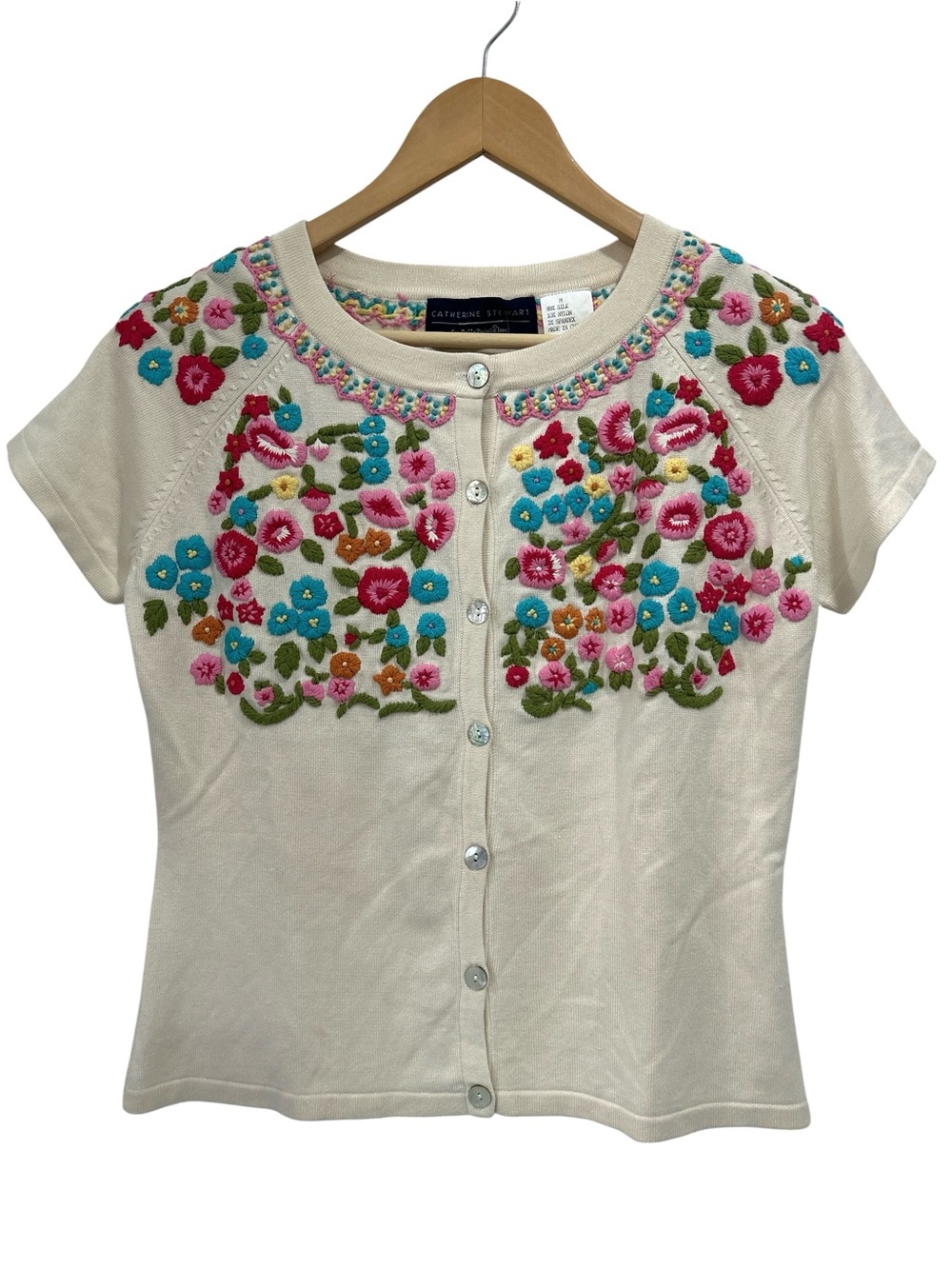 NWT Catherine Stewart for BellePointe Silk Blend Embroidered Floral Sweater - M